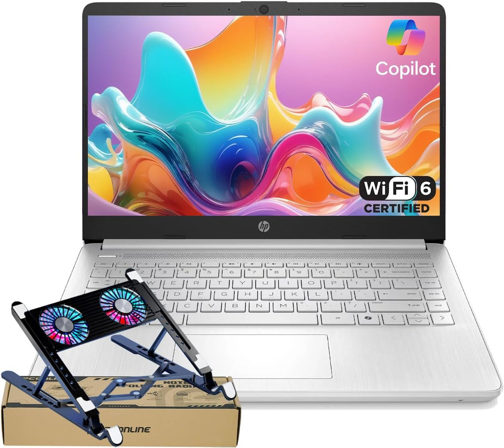 HP dq6012dx 14' Laptop, Intel N150 Processor (Up to 3.6GHz), 4GB RAM, 128GB eMMC Storage, 14-inch Micro-edge Display, Wi-Fi 6, Webcam, HDMI, Windows 11 Home in S Mode, Blue, Bundle PCO Cooler (Silver)