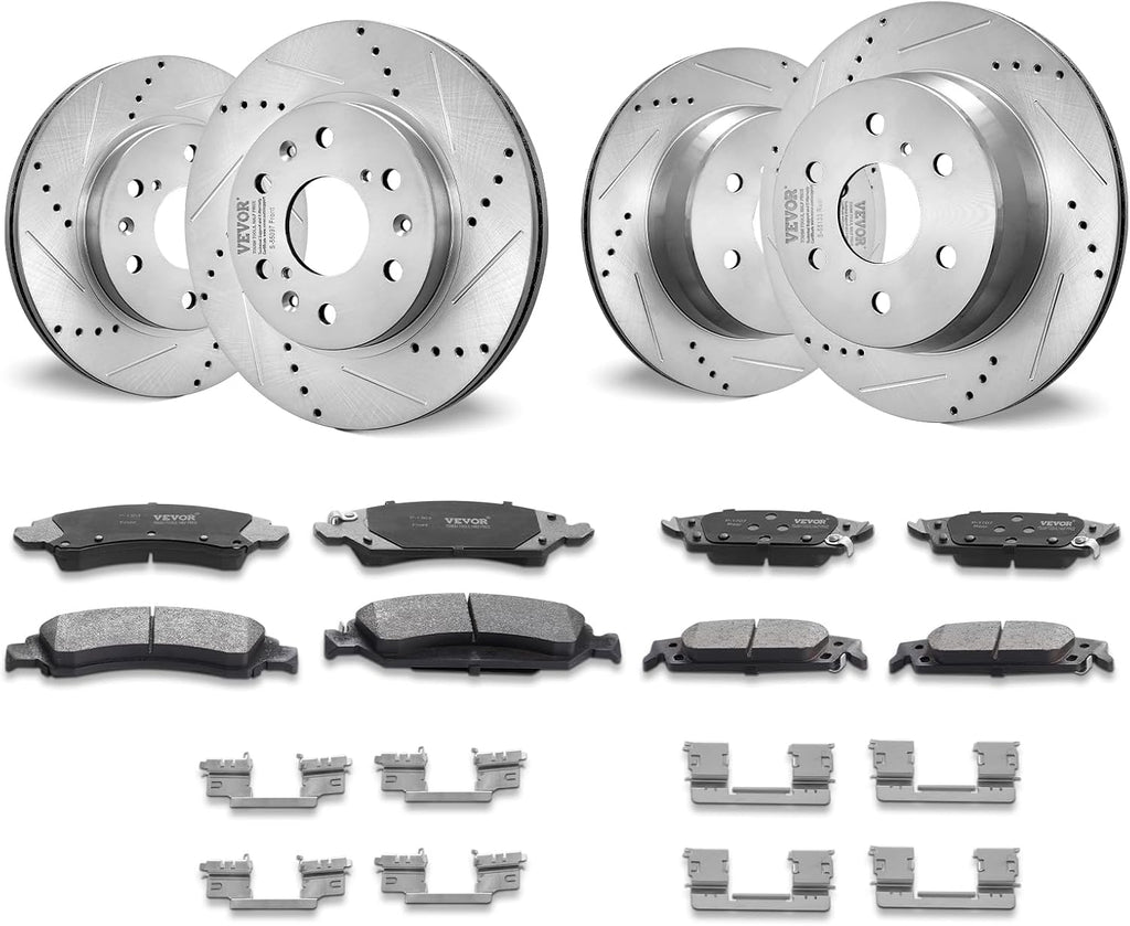 VEVOR Front Rear Brake Kit for 2014-2018 Chevy Silverado GMC Sierra 1500, 2015-2020 Suburban Tahoe Yukon XL Escalade ESV, Drilled & Slotted Brake Rotors Ceramic Brake Pads Replacement Kit