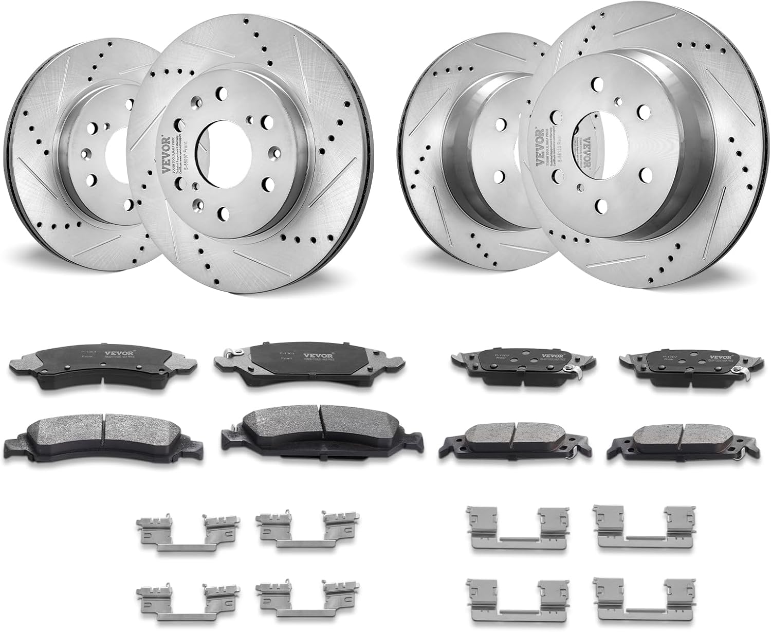 VEVOR Front Rear Brake Kit for 2014-2018 Chevy Silverado GMC Sierra 1500, 2015-2020 Suburban Tahoe Yukon XL Escalade ESV, Drilled & Slotted Brake Rotors Ceramic Brake Pads Replacement Kit