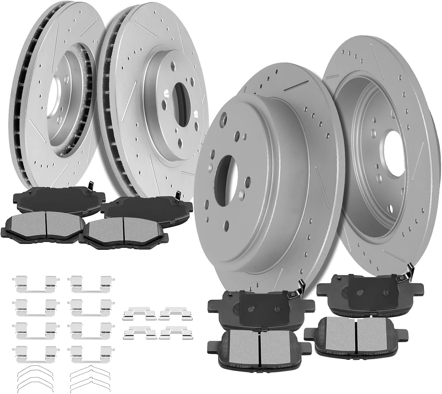 SCITOO Brake Kits (4) Front and Rear Drilled and Slotted Brake Rotors (8) Ceramic Pads for 2003-2008 for Honda Pilot Replacement 11.81' inch Front and 12.32' inch Rear Rotor