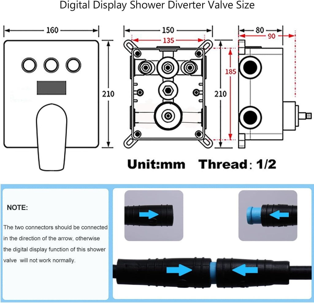 Digital Display Shower Faucet Set With 12 Inch Rainfall Shower Head,Brass Handheld Sprayer And 6pcs Body Jets,Full Body Shower System (Brushed Nickel)