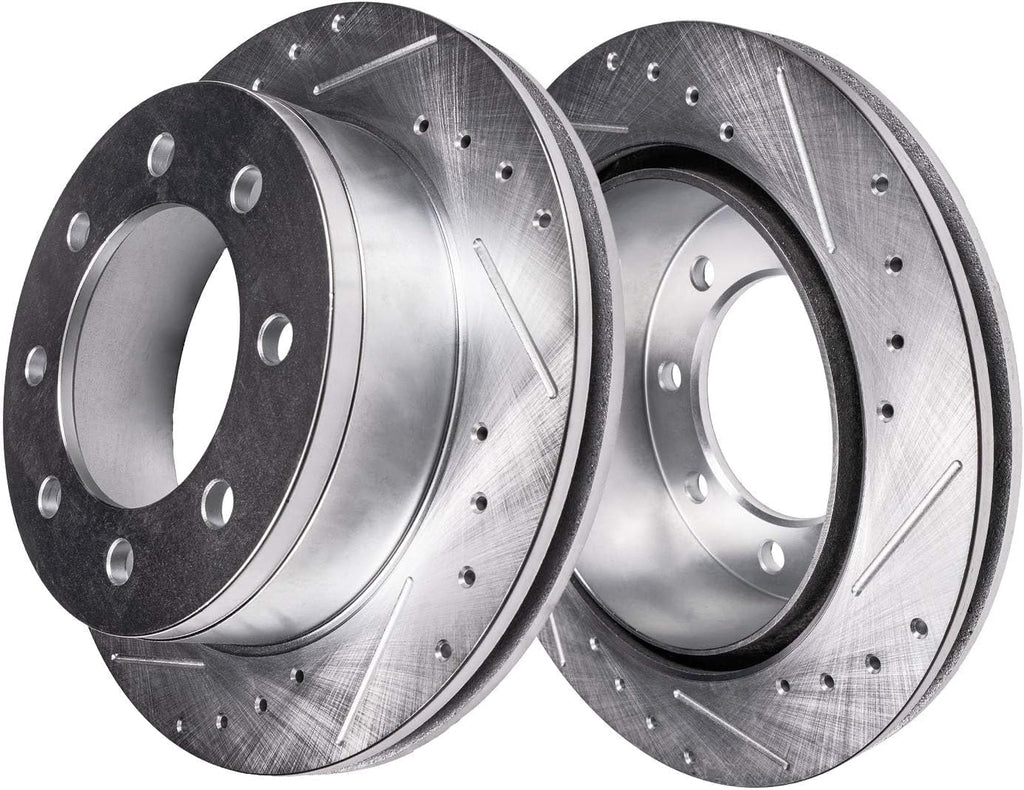 Detroit Axle - Brake Kit for 20-24 Chevrolet Silverado 20-24 GMC Sierra 3500 HD, Drilled and Slotted Disc Brake Rotors Brakes Pads Replacement : 13.98' inch Front and Rear Rotors