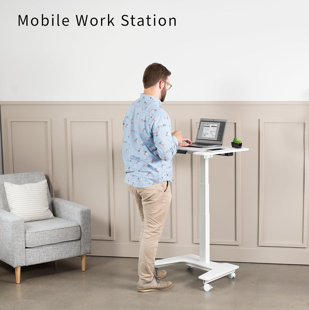 VIVO White Electric Mobile Height Adjustable 36 inch Dual Platform Standing Desk with Wheels, Rolling Small Space Table, Sit Stand Workstation, DESK-V111VTW