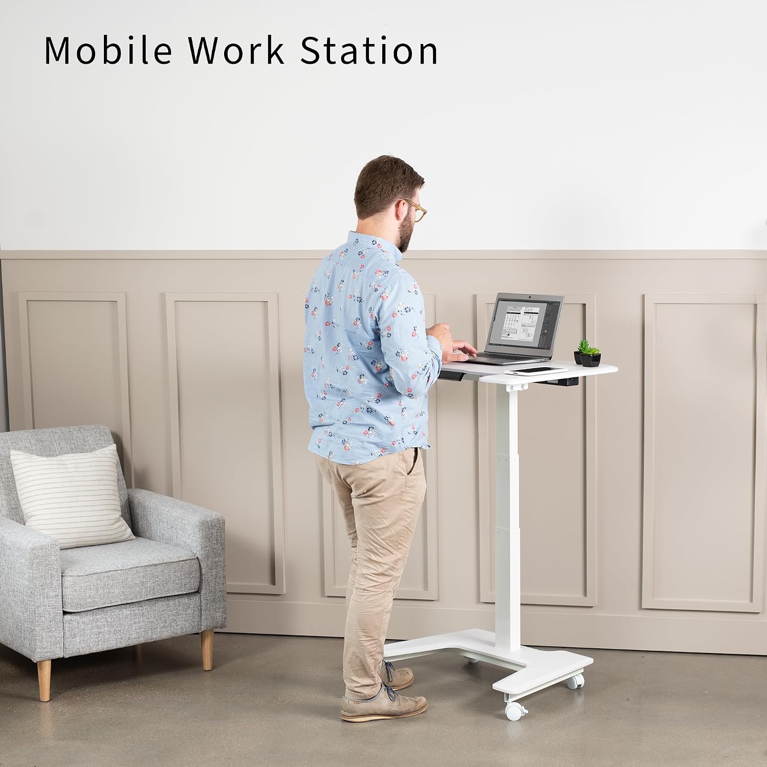 VIVO White Electric Mobile Height Adjustable 36 inch Dual Platform Standing Desk with Wheels, Rolling Small Space Table, Sit Stand Workstation, DESK-V111VTW
