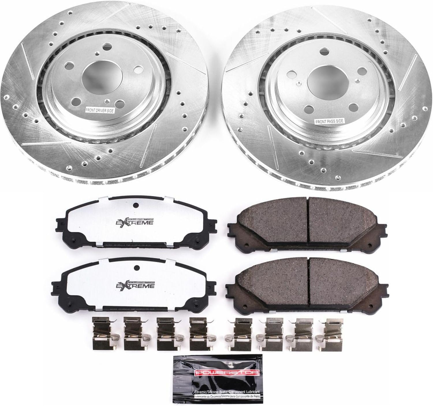 PowerStop Front Brake Kit For Lexus NX300h 2015-21 |RX350 2010-15 |Toyota Highlander 2008-19 |Sienna 2011-20 - Truck & Tow Carbon Fiber Ceramic Brake Pads + Drilled & Slotted Rotors Upgrade, K4713-36