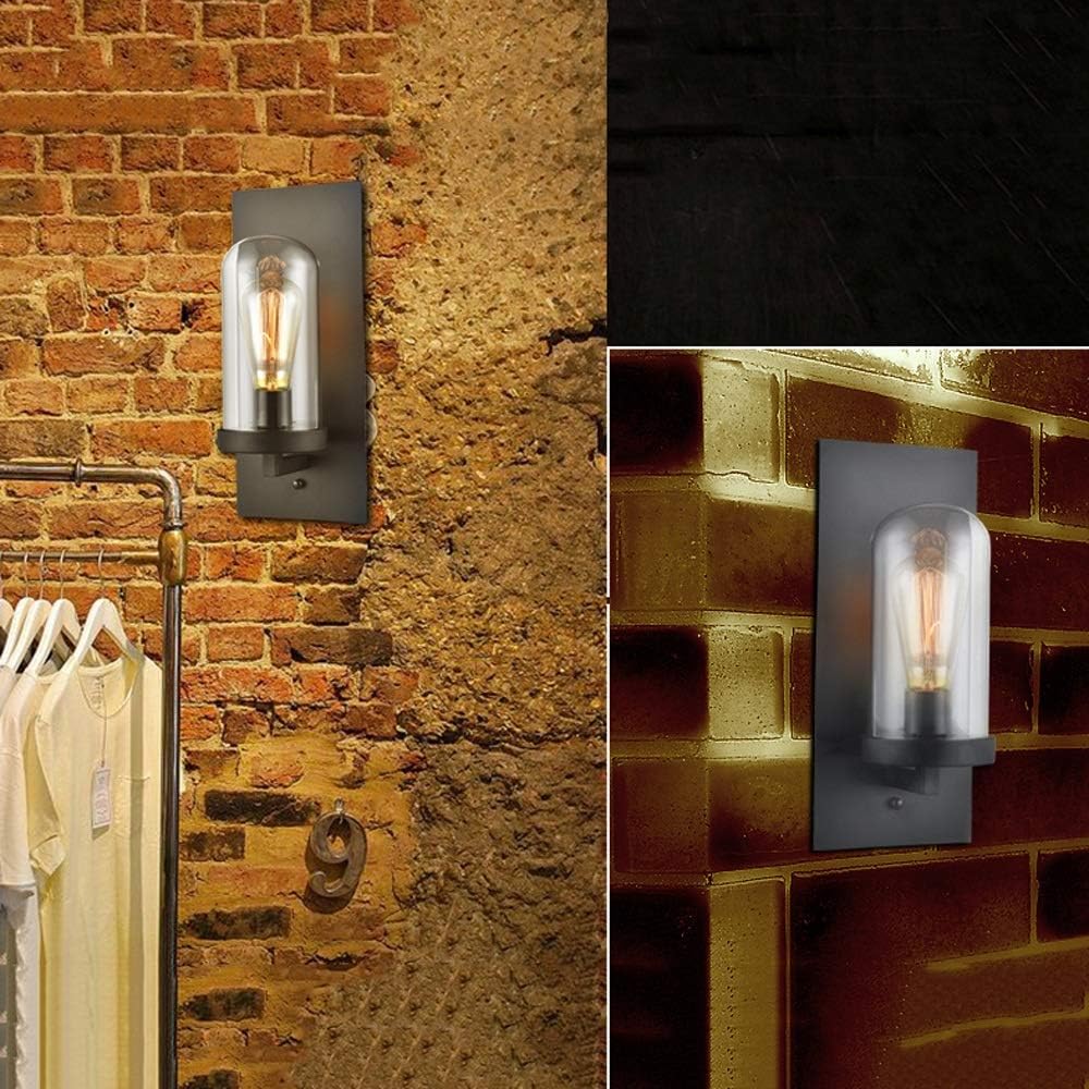 Wall lamp, Wall Sconce Light Industrial Background Wall Mounted Lighting Fixture Loft E27 E-dison Wrought Iron Black Wall Lamp Clear Glass Wall Lantern Light for Bar Warehouse Cellar Dec
