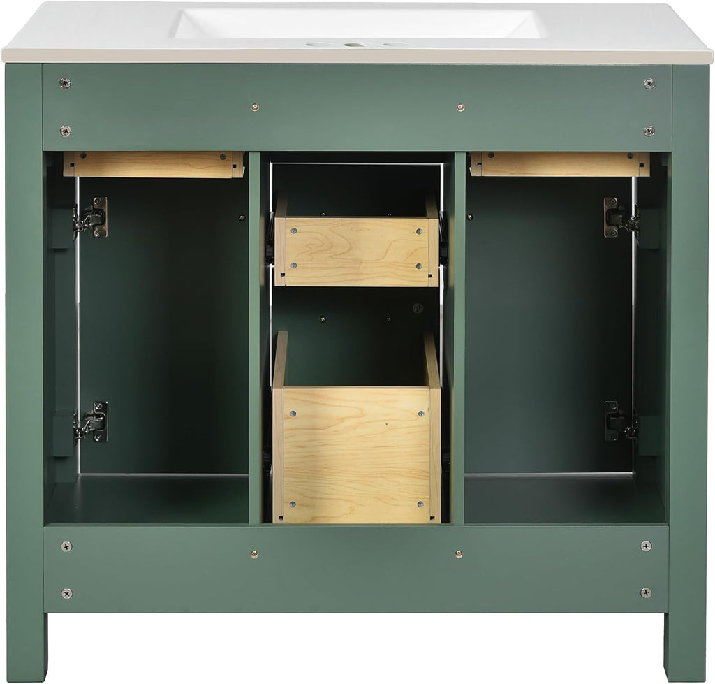 Virubi 36' Bathroom Vanities with Single Sink Set, Bathroom Storage Cabinet with 4 Drawers and 2 Soft Closing Doors, Solid Wood Frame Bathroom Sink Vanities