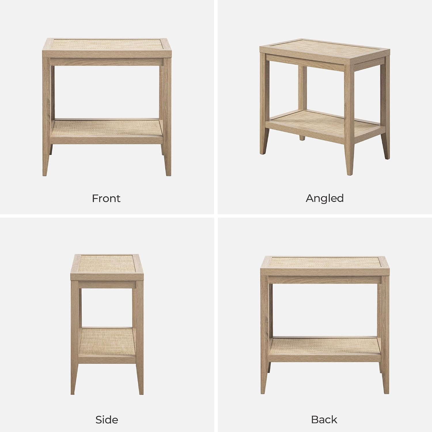 SICOTAS Rattan Nightstands Set of 2 - Boho Shelf Bedside Tables Narrow End Table Living Room Set of 2 Side Table with Rattan Storage Shelves for Small Space - Light Oak