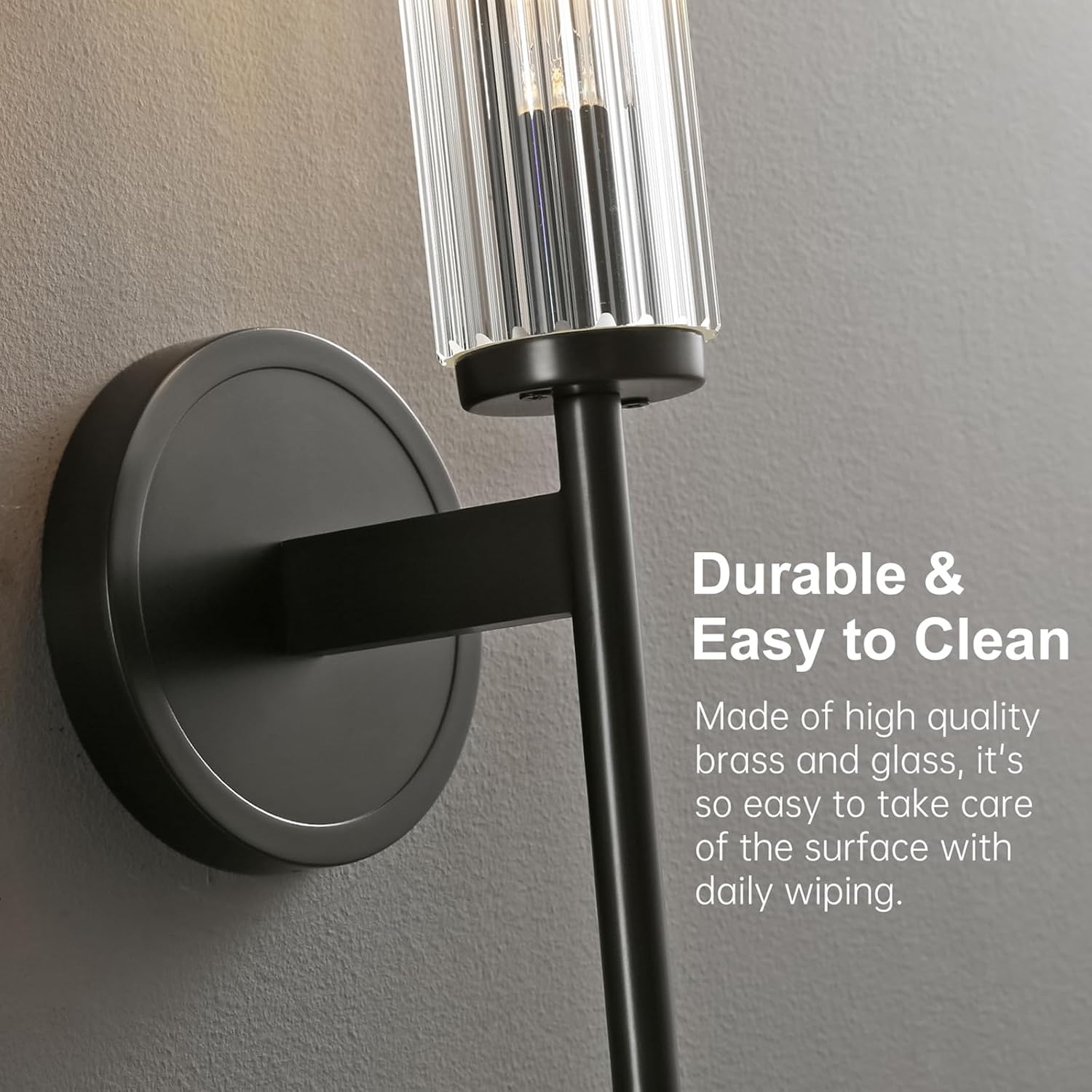 Black Wall Sconce 18.9in Grooved Patterned Glass Tube Bathroom Vanity Wall Lights, Modern Oxidized Black Brass Wall Sconces for Living Room, Bedroom, Dining Room, Hallway, Staircase and Mirror