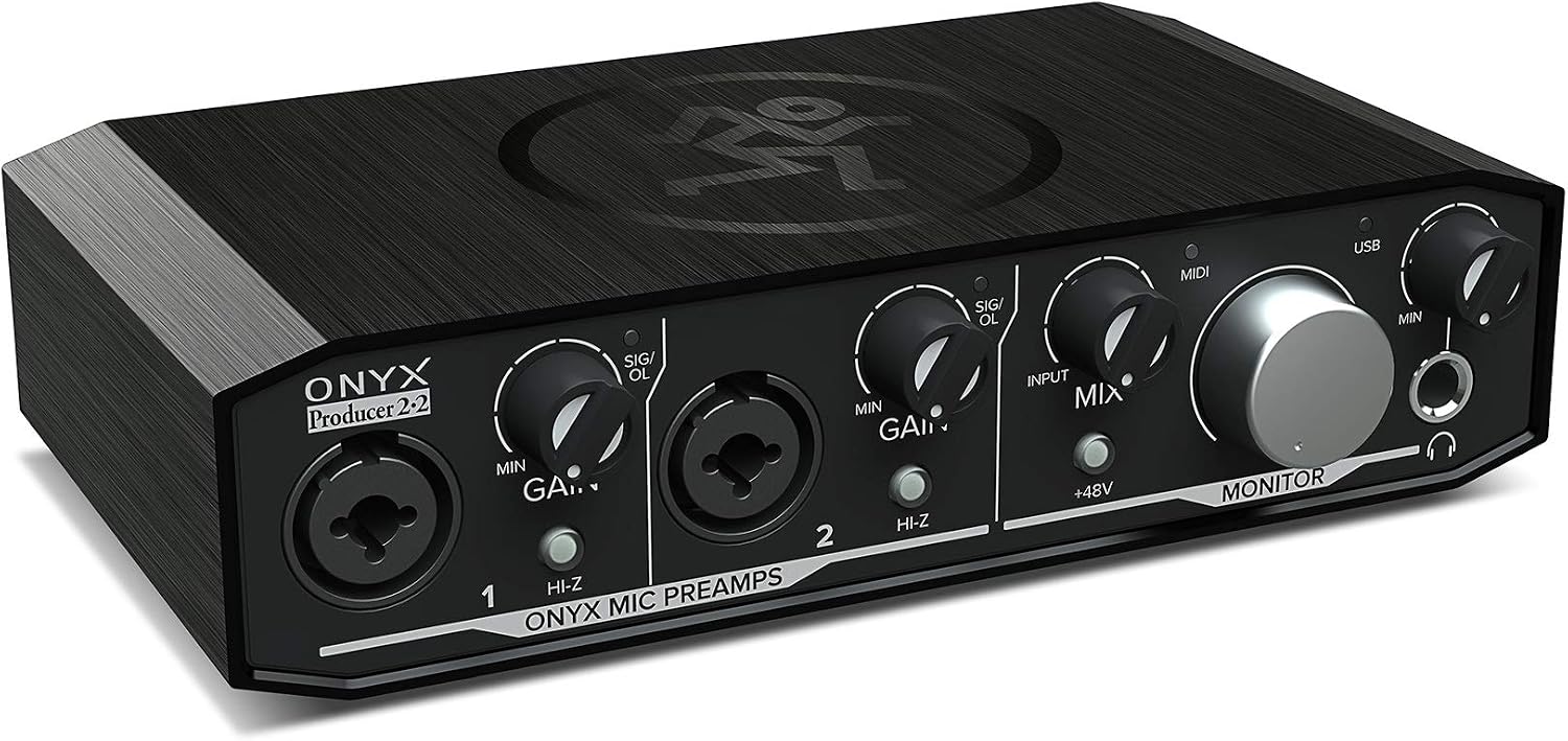 Audiosavings Bundle: Mackie Onyx Producer 2.2 2x2 USB Audio MIDI Recording Studio Interface Bundle with Rockville RLS2400 Lightweight Folding DJ Laptop Stand (2 Items)