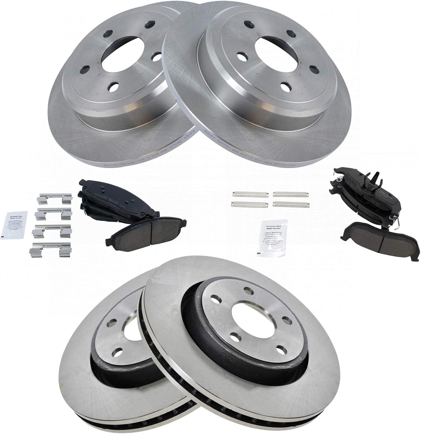 TRQ Front and Rear Brake Pad & Rotor Kit Ceramic Compatible with 2006-2010 Jeep Commander 2005-2010 Grand Cherokee