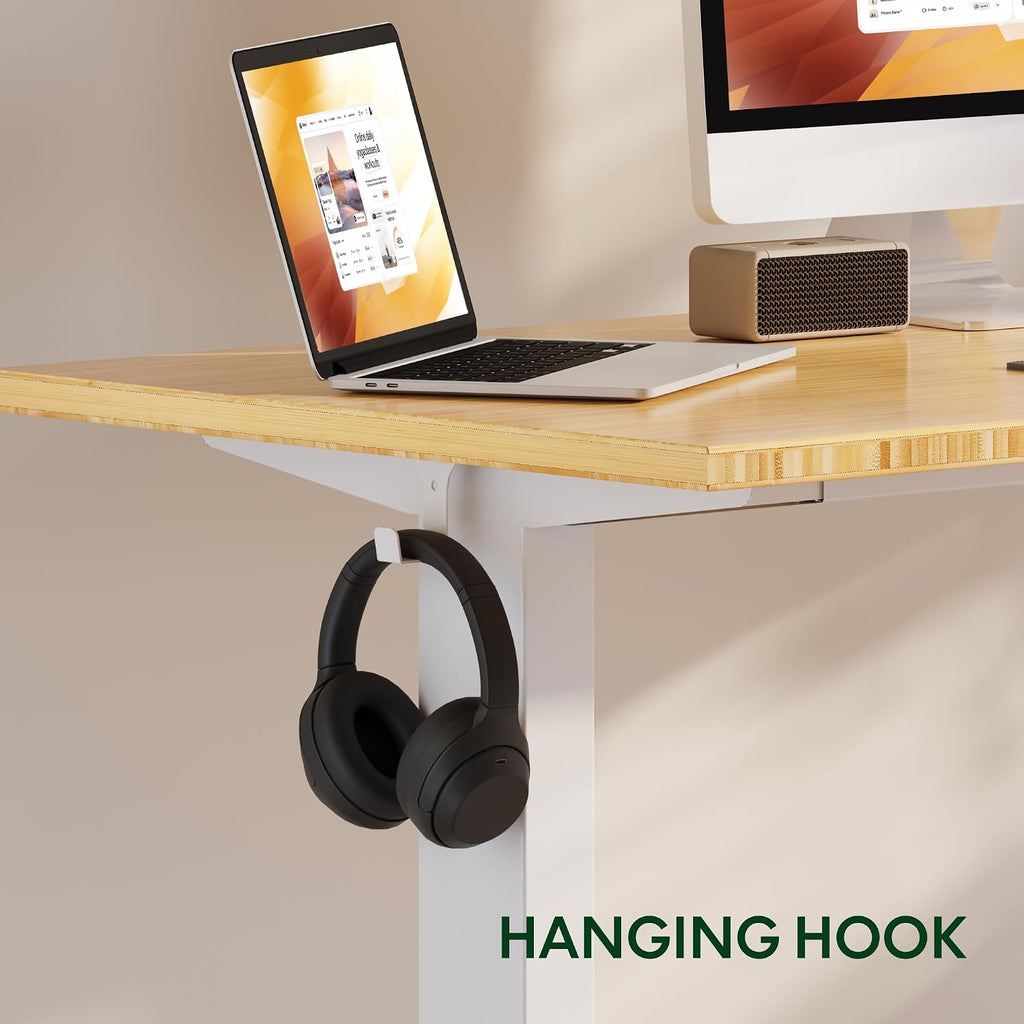 FLEXISPOT EN2 Whole-Piece Bamboo Standing Desk with Clamp Power Strip, 48 x 24 Electric Stand Up Height Adjustable Desk with Cable Management (White Frame + 48' Bamboo Top, 2 Packages)