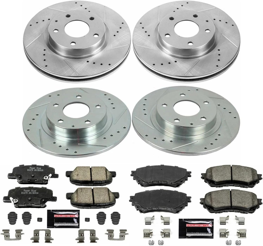 PowerStop Front and Rear Brake Kit for Mazda 6 2014-15 - Drilled and Slotted Disc Rotors with Carbon-Fiber Ceramic Brake Pads Replacement, K6966
