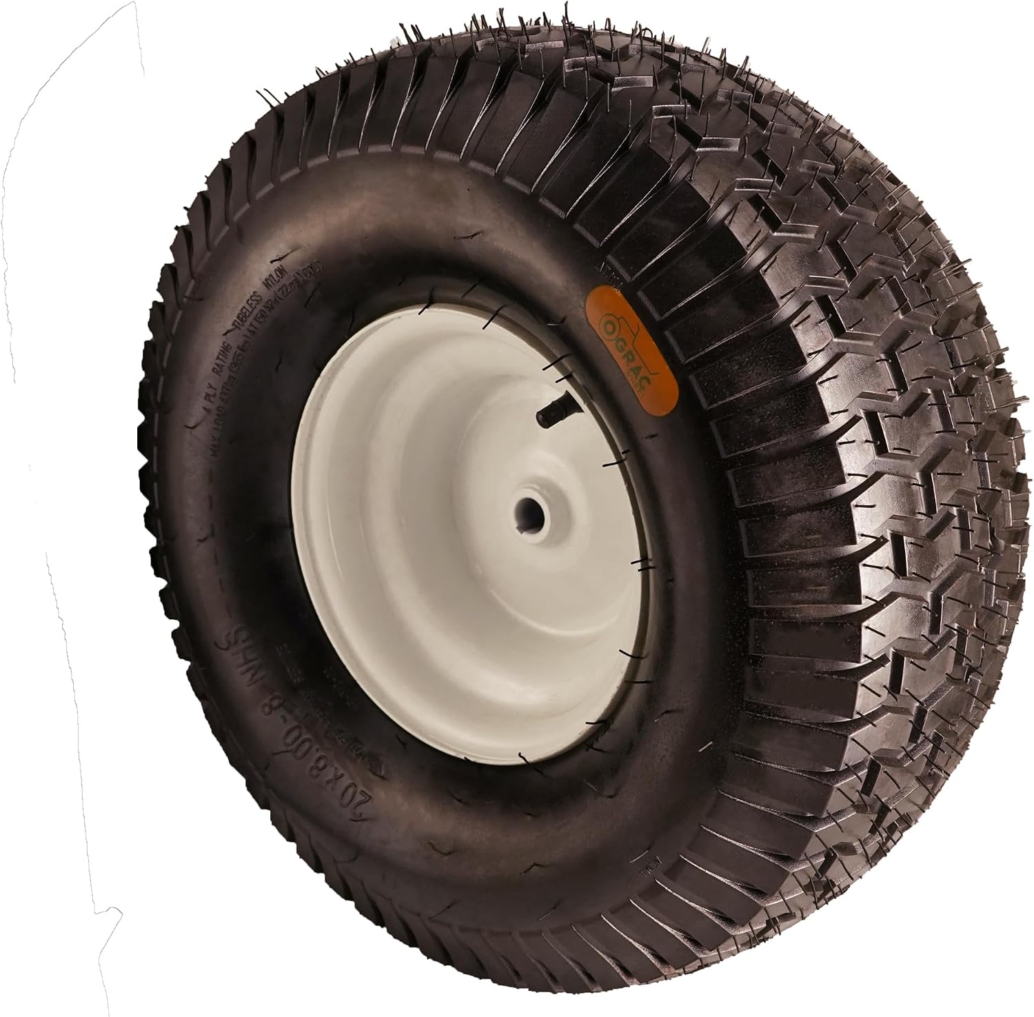 20x8.00-8 Lawn Mower Tire and Wheel Tubeless with 3/4 Bushing, 3.5'Offset Hub and 3 1/16' Keyway 20x8x8 Lawn Mower Tire with Rim for Tractor Rear, Turf Tread 20 inch Wheels, 800 lbs Weight Capacity