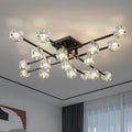 Crystal Sputnik Ceiling Light Fixture，Modern Luxury Black and Gold Chandeliers with 17-Light，Semi Flush Mount Ceiling Light Fixture for Dining Room,Living Room,Kitchen Island,Bedroom.