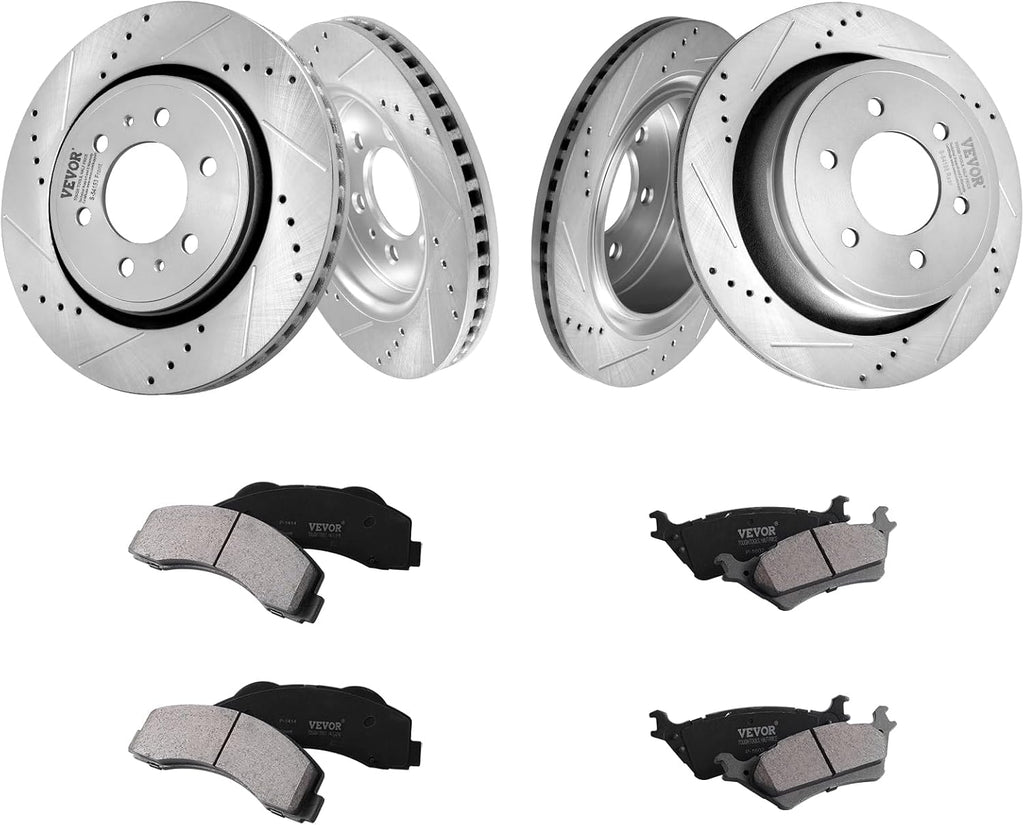 VEVOR Brake Kit Front and Rear, Compatible with 2012-2020 Ford F-150 (MPB only), Drilled and Slotted Brake Rotors Ceramic Brake Pads Replacement, 13.8' Front Rotors 13.7' Rear Rotors