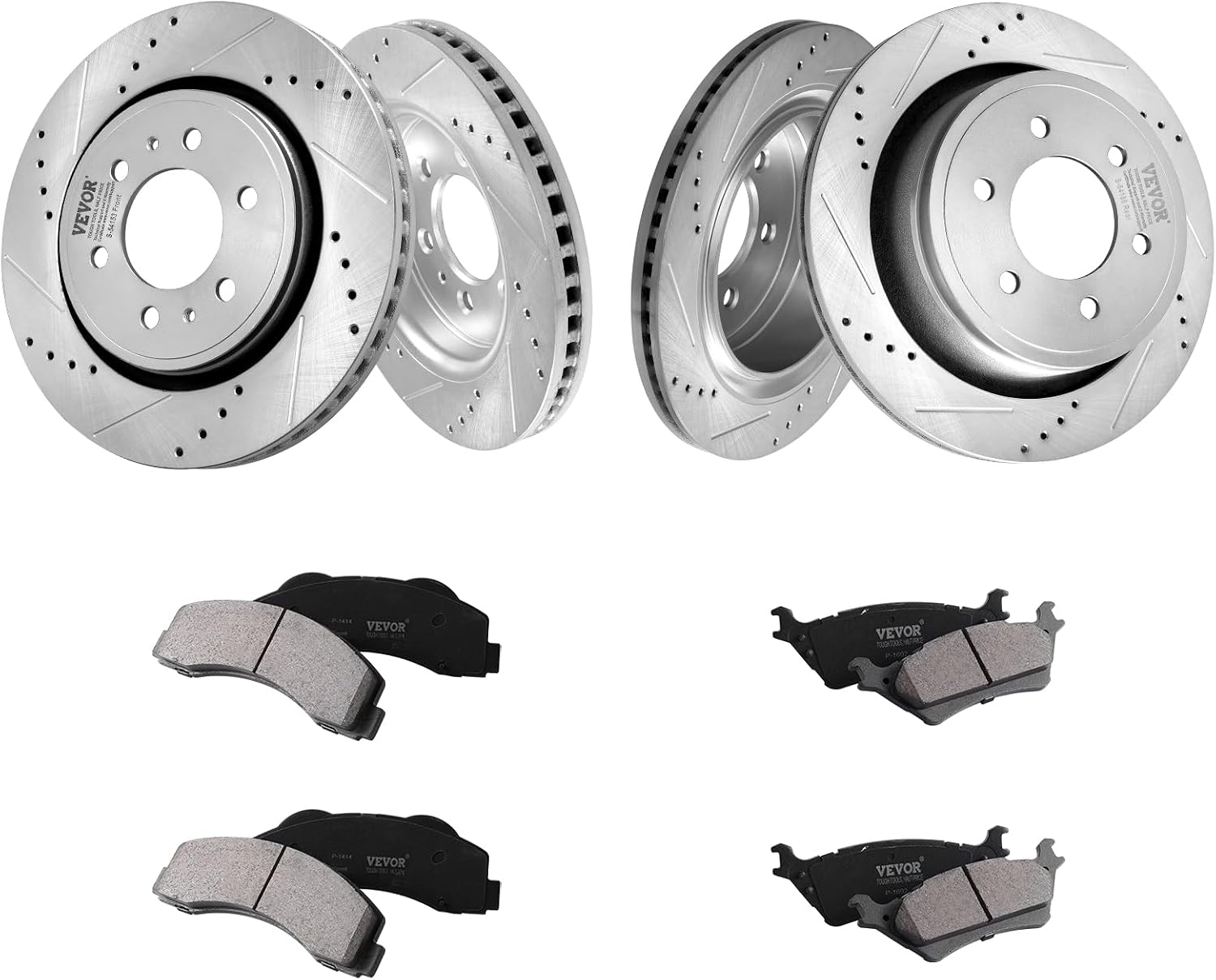 VEVOR Brake Kit Front and Rear, Compatible with 2012-2020 Ford F-150 (MPB only), Drilled and Slotted Brake Rotors Ceramic Brake Pads Replacement, 13.8' Front Rotors 13.7' Rear Rotors