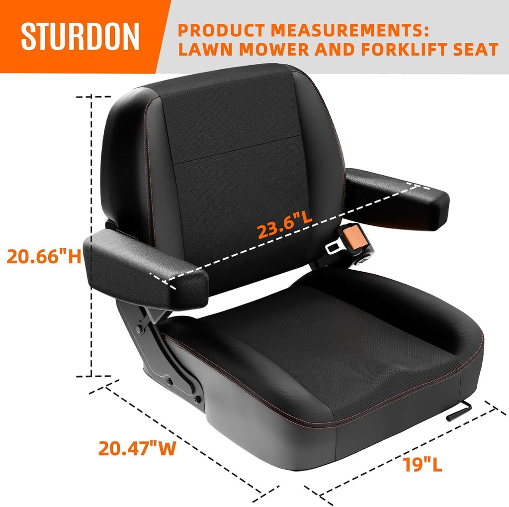 Universal Tractor Seat, Lawn Mower and Forklift Seat with Suspension Bag, Safety Design, Strong Protective Performance, High Durability for Zero Turn Mower, Skid Loader, Backhoe, Dozer, Telehandler