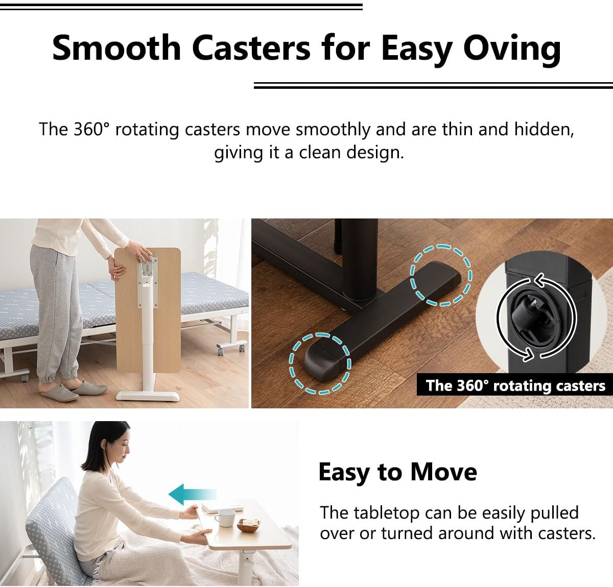 EMOOR Foldable C-Shaped Lifting Side Table Ciudad (Natural), Height Adjustable Space-Saving Metal Frame Bedside Sofa Couch Stand End Table Laptop Desk Snack