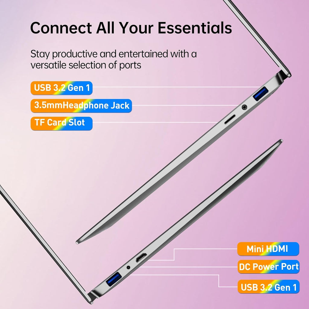 2026 Latest 14'' Laptop Compatible with Windows 11, i3-6100U Processor, 8GB RAM, 256GB SSD, 32GB+2TB Expandable, 1080p FHD IPS Display, USB3.2 Gen1, WiFi5, Bluetooth5, Mini-HDMI, TF Card Slot, Silver
