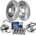 Detroit Axle - Front Drilled Brake Rotors Wheel Hub Bearings + 20pc Wheel Lug Nuts Replacement for 2006-2008 Dodge Ram 1500 4-wheel ABS - 24pc Set