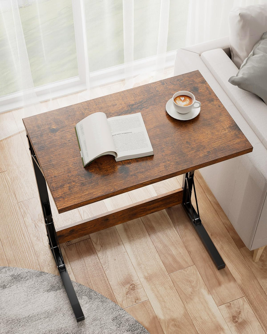 Tatub Folding TV Tray Table Set of 4, 24' Wide C-Shaped End Table for Couches, Small Sofa-Side Laptop Desk with Metal Frame for Living Room, Bedroom, Rustic-Brown