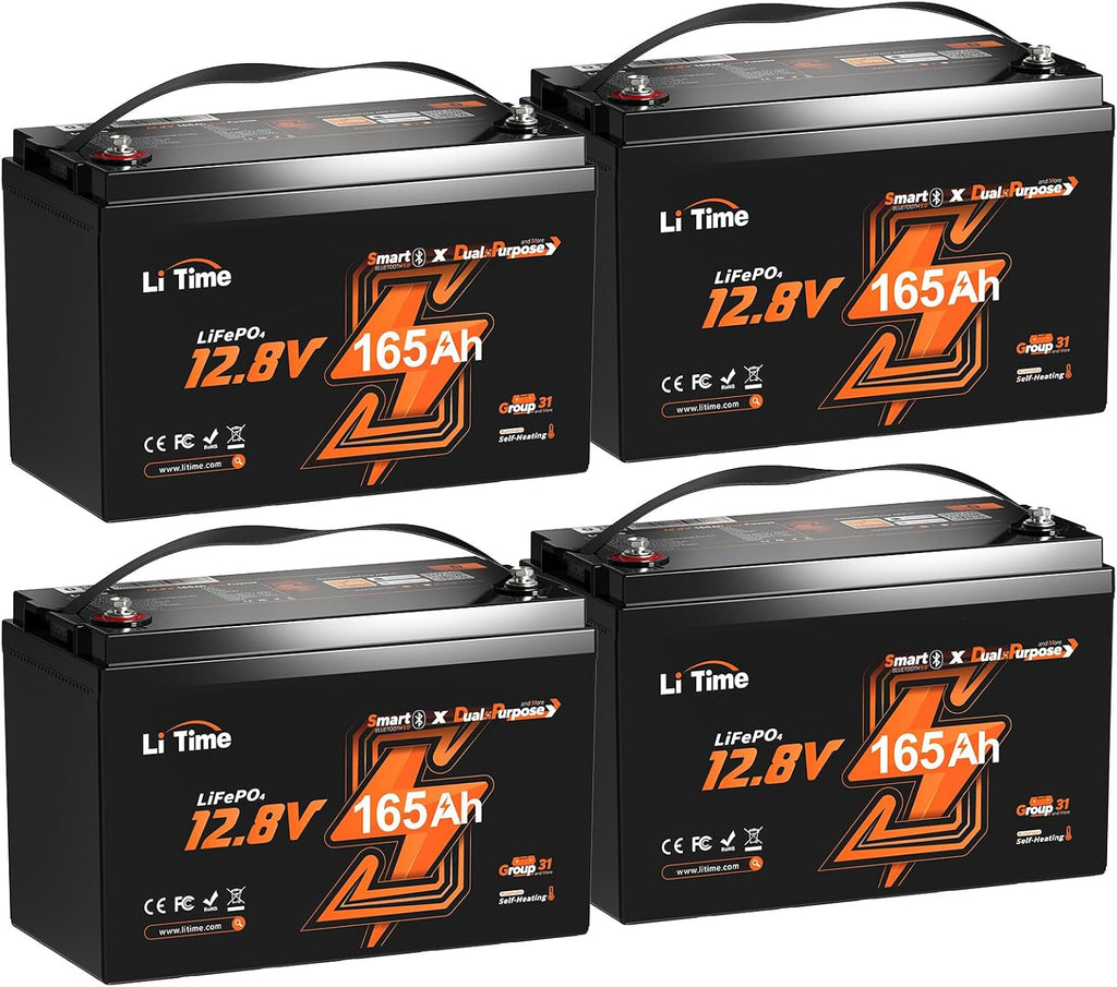 Litime 12V 165Ah Dual Purpose LiFePO4 Lithium Marine Starting Battery, 1200CCA, Deep Cycle Cranking & Storage Battery for Boat, Group 31, Compatiable with Mercury, Honda, Suzuki, Evinrude 4-Pack
