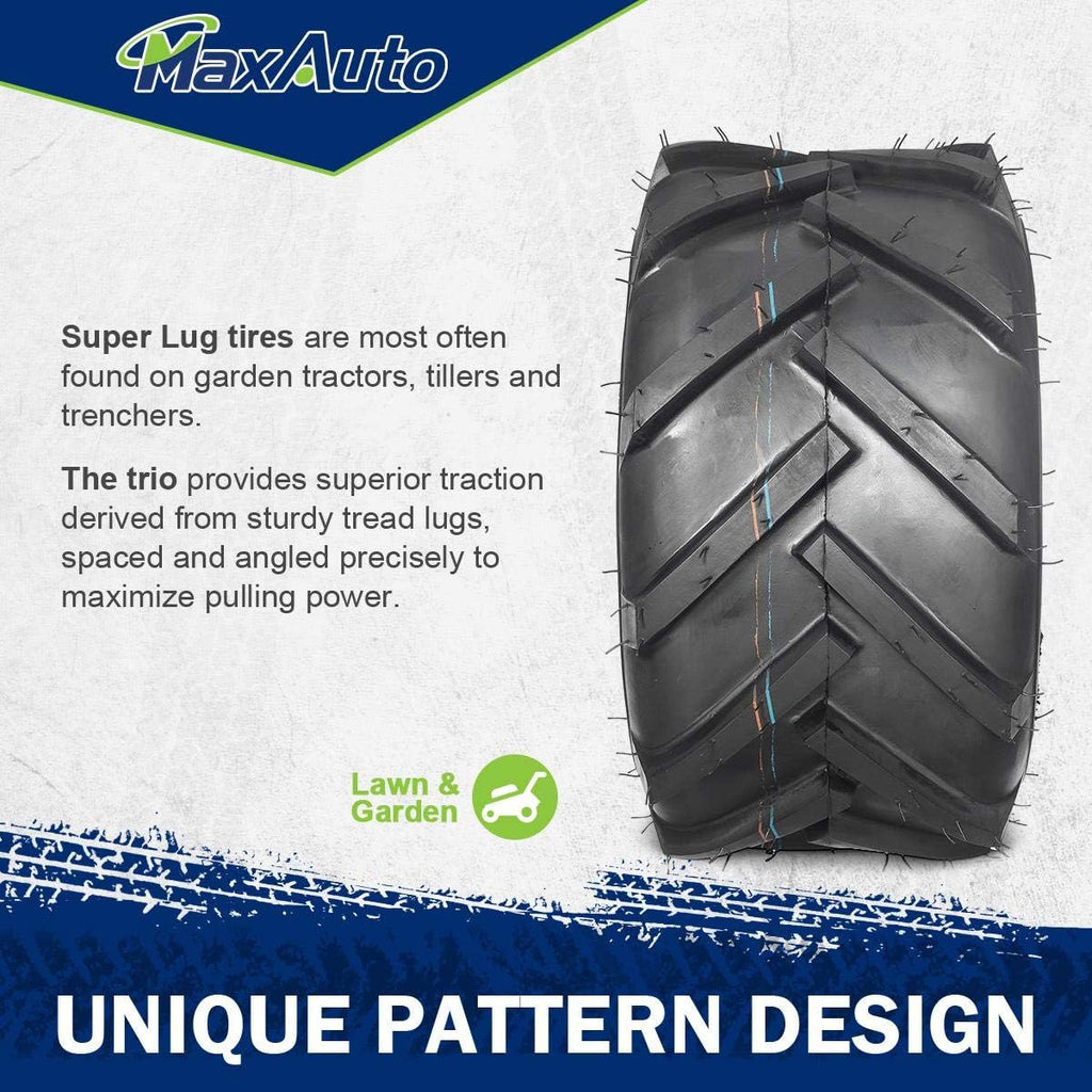 MaxAuto 18x9.50-8 Lawn Mower Tires, 18x9.50x8 Ag Farm Tractors Tires, 18-9.50-8 Super Lug Garden Tractor Tires, 6Ply Tubeless, 1320lbs Capacity, Set of 2