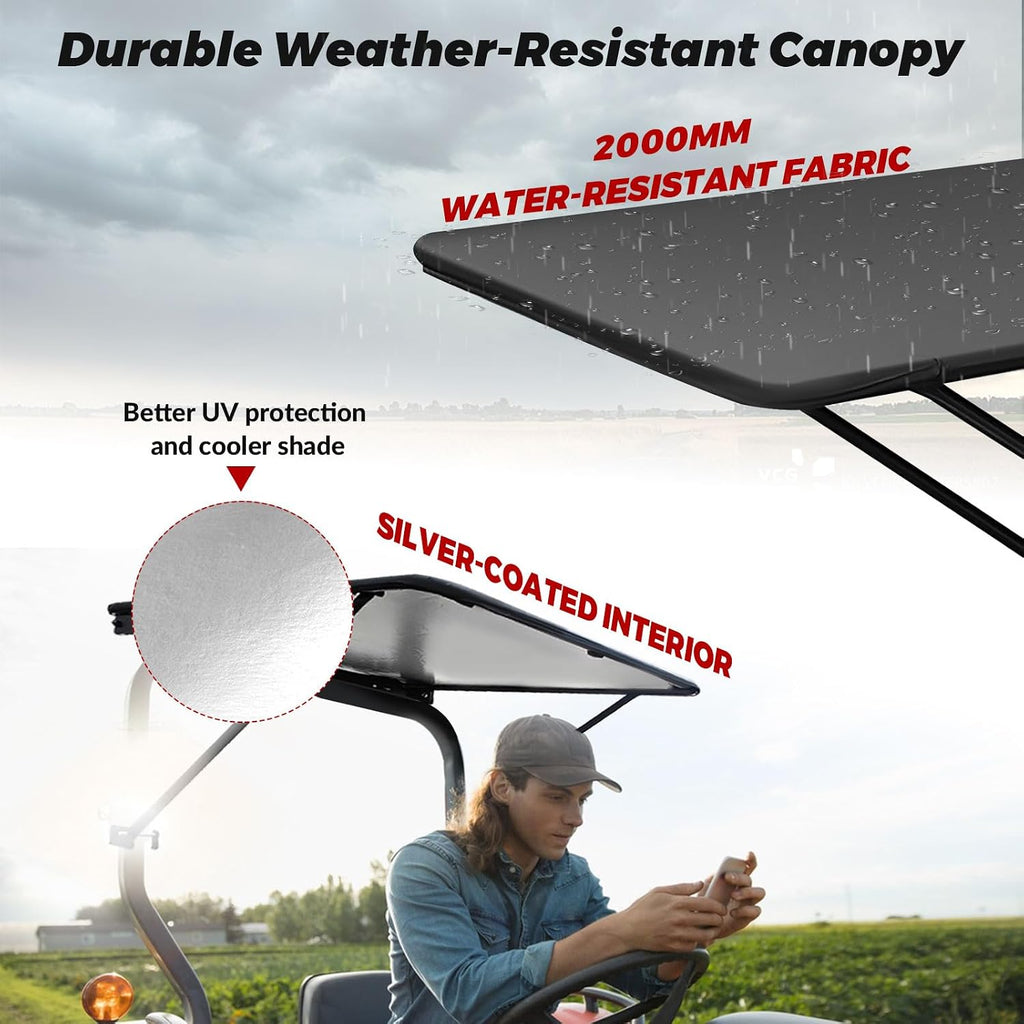 Universal Tractor Canopy for ROPS – UV-Resistant Sunshade for Compact Tractors, Riding Mowers, Zero Turn Mowers & Lawn Tractors – Easy Bolt-On Installation