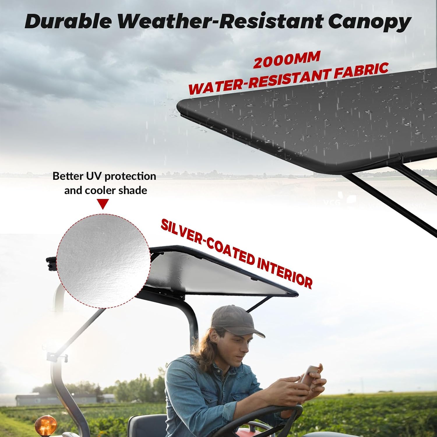 Universal Tractor Canopy for ROPS – UV-Resistant Sunshade for Compact Tractors, Riding Mowers, Zero Turn Mowers & Lawn Tractors – Easy Bolt-On Installation