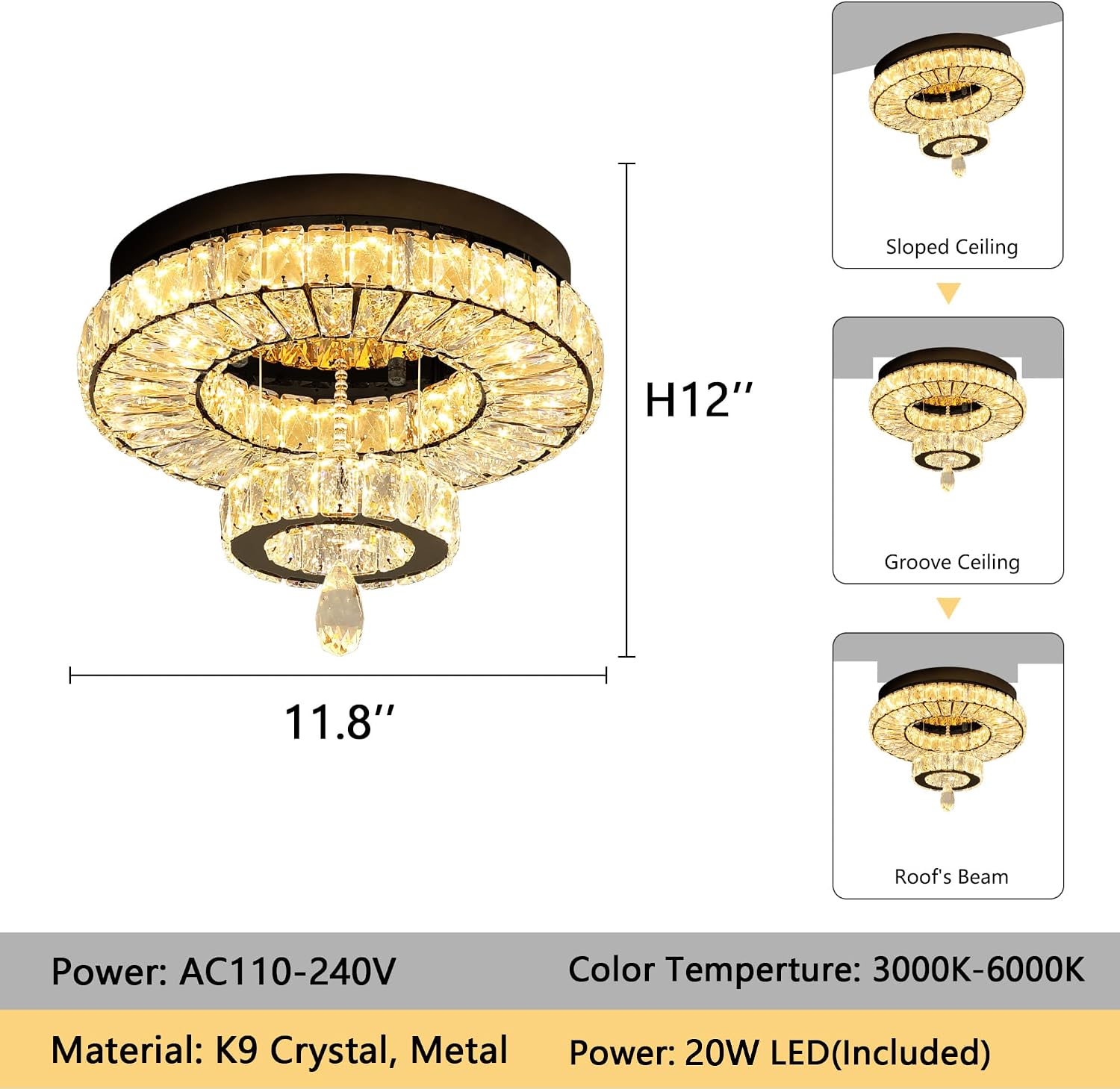 Modern Chandelier Bedroom Light Indoor LED Dimmable Lights Ceiling Chandeliers for Dining Room Kitchen Entryway Black 20W LEDs Fixtures 1600 Lumens