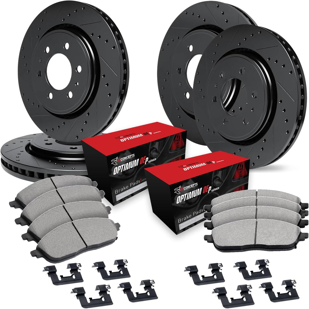 R1 Concepts Front and Rear Brake Kit Fits 2010-2023 Lexus GX460; 2010-2024 Toyota 4Runner; 2010-2021 Toyota Land Cruiser| Optimum Oep Pads, Drilled Slotted Rotors| Hardware| 13.3' Front & 12.3' Rear
