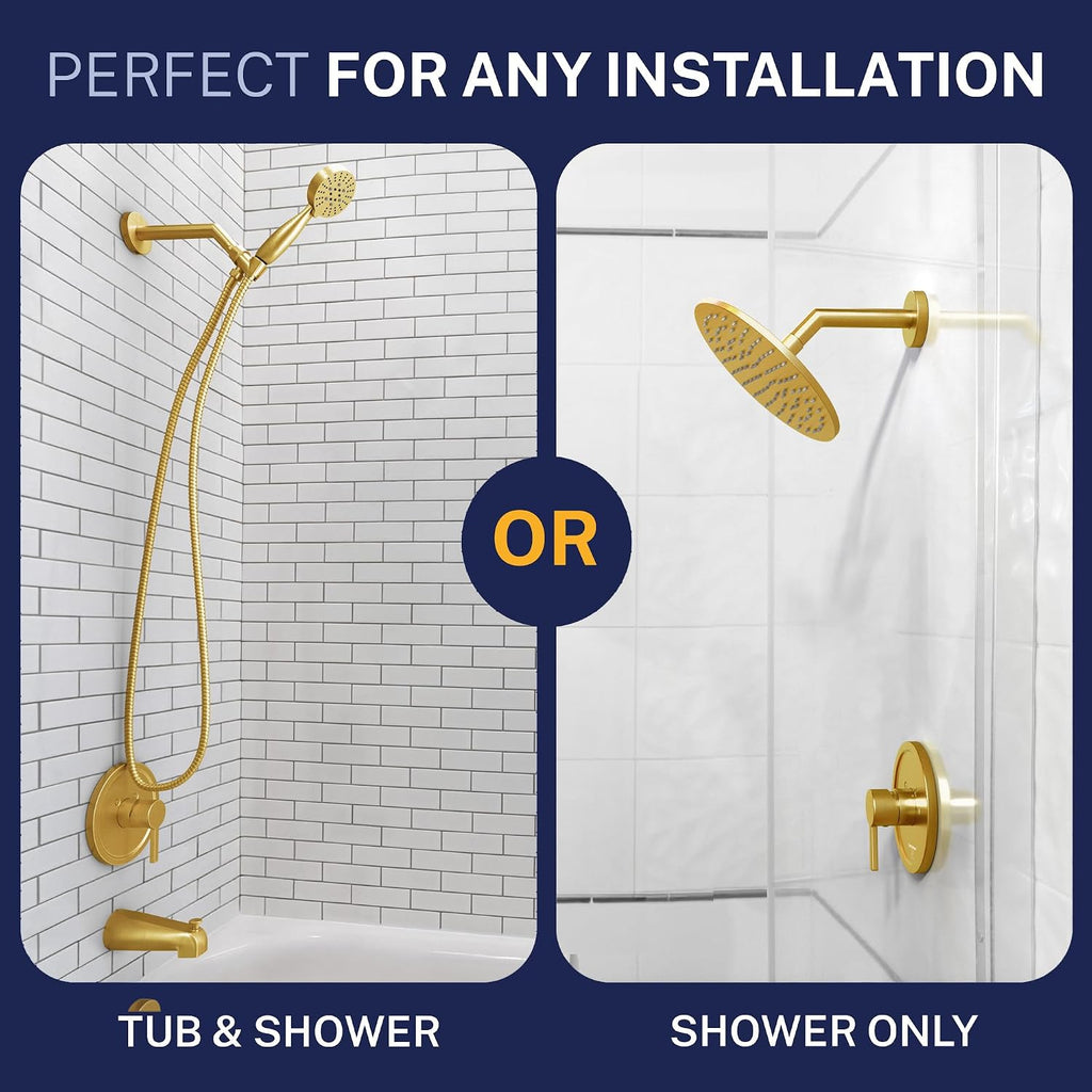 HammerHead Showers Solid Metal Single-Handle Trim Kit with Rough-In Shower Valve, Volume and Temperature Control, Pressure Balance, Brushed Gold
