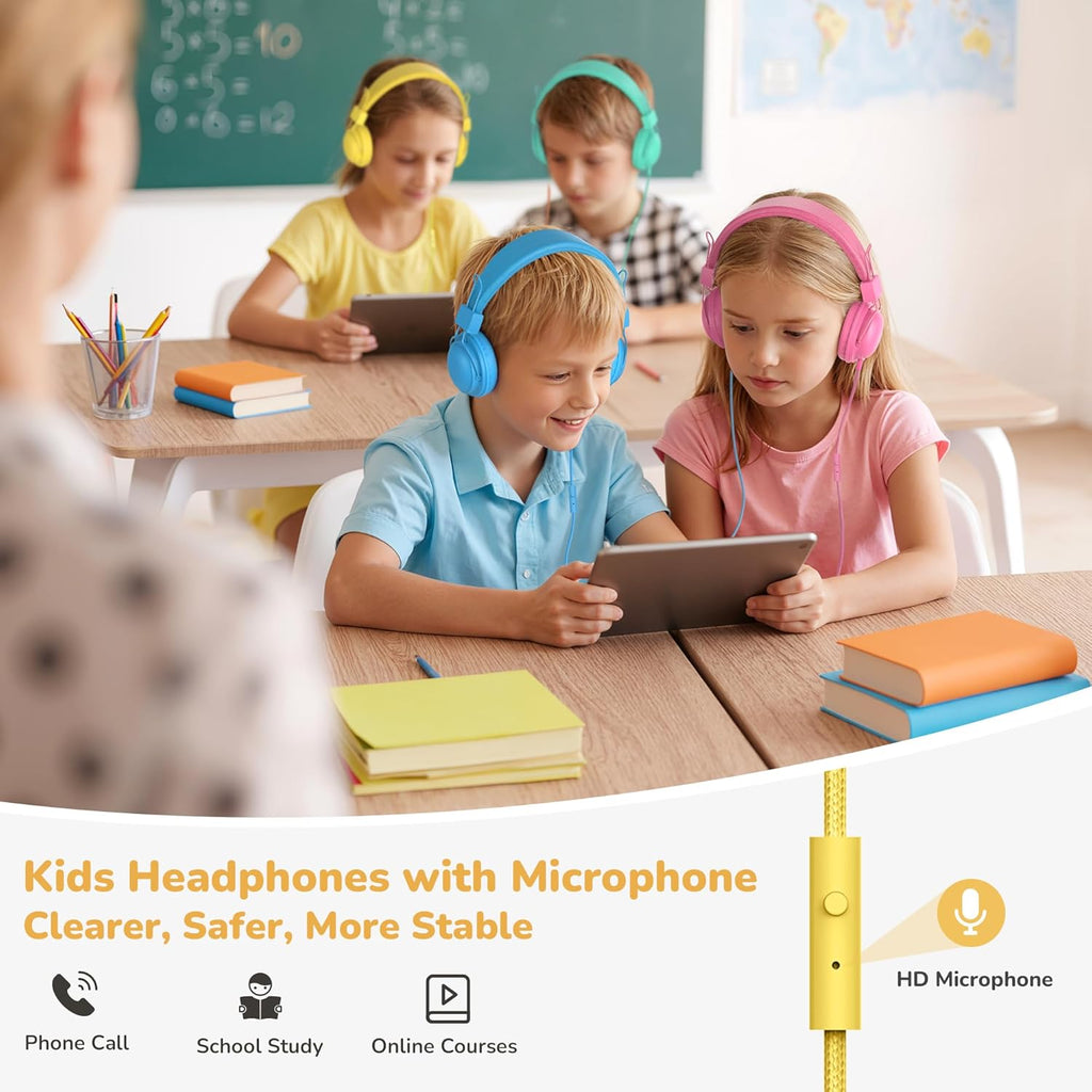 AILIHEN Kids Headphones Bulk 20-Pack for School Classroom K-12, On-Ear Wired Headsets with Microphone & 85dB Volume Limited & Sharing, 3.5mm Jack for Chromebook, Computer, Laptop (Multicolor)