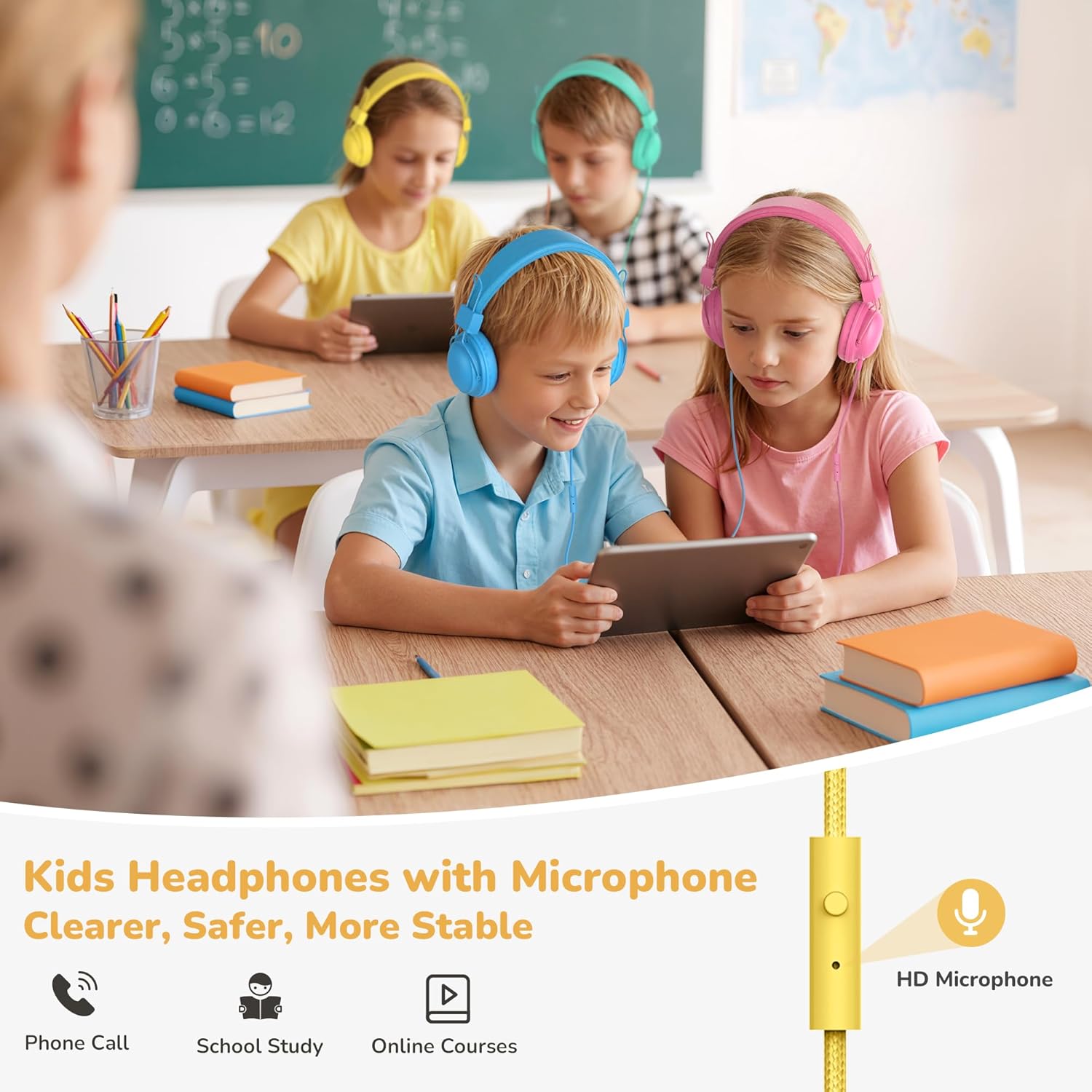 AILIHEN Kids Headphones Bulk 20-Pack for School Classroom K-12, On-Ear Wired Headsets with Microphone & 85dB Volume Limited & Sharing, 3.5mm Jack for Chromebook, Computer, Laptop (Multicolor)