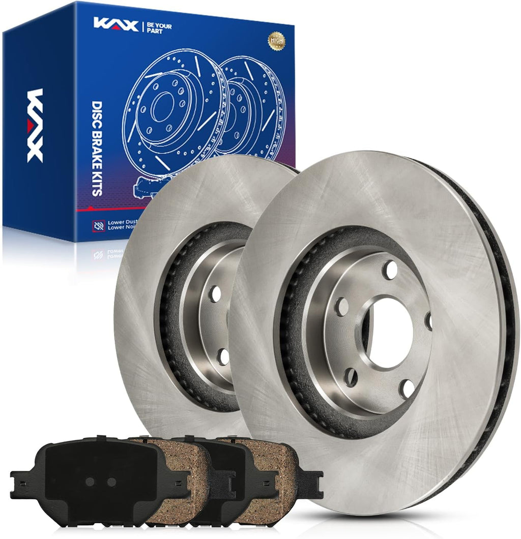 KAX Front Brakes and Rotors for Toyota Celica 2002-2005, Smooth Vented Disc Brake Rotor Ceramic Brake Pads Replacement (#31270+D817, 10.82inch, 274.9MM)