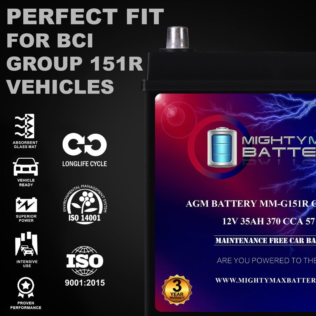 Mighty Max Battery MM-G151R Start and Stop Car BCI Group Size 151R 12V 35Ah, 57RC, 370 CCA Rechargeable AGM Car Battery