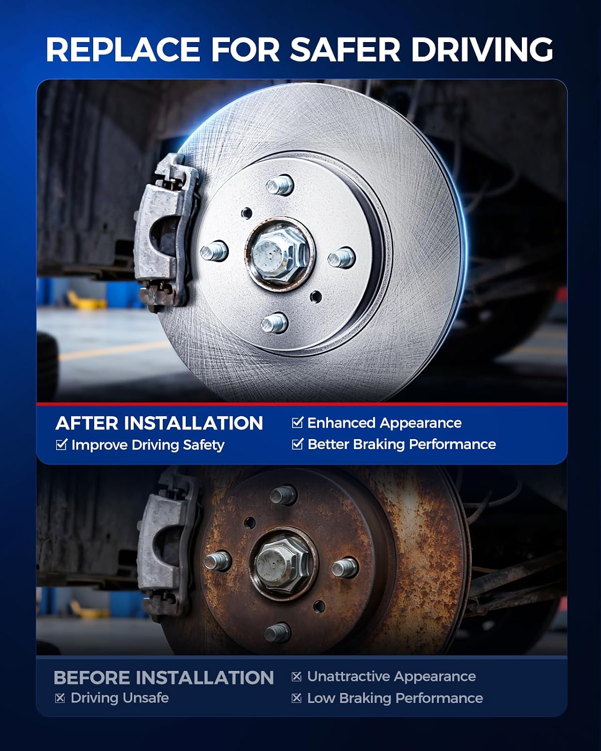 KAX Front Brake Kit Fits for Toyota Camry 2007-2017, Avalon 2008-2018, for Lexus ES350 2007-2018, ES300h 2013 2014 2015 2016 2017 2018, Vented Disc Brake Rotors + Ceramic Pads Kit