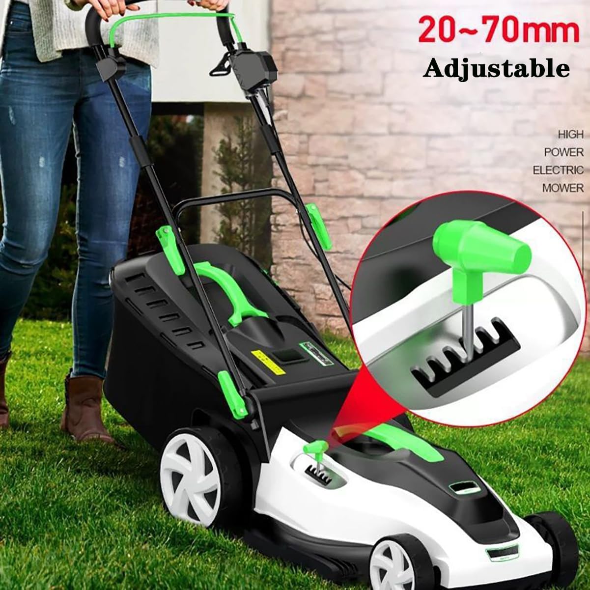 Hand Push Electric Lawn Mower, Plug-in Household Garden Lawn Mower, 6-Speed Adjustable, 30L-50L Large Capacity Grass Collection Box,1400w,20 Meter line
