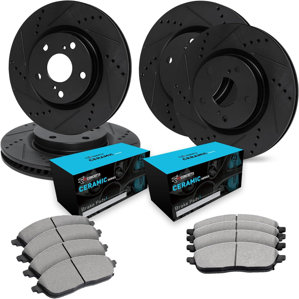 R1 Concepts Front and Rear Brake Kit Fits 2014-2019 Cadillac CTS| Ceramic Brake Pads and Drilled Slotted Brake Rotors| 12.6' Front & 12.4' Rear
