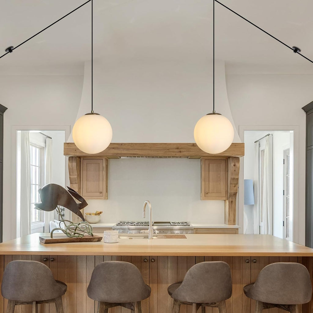 2 Pack Gold Plug in Globe Pendant Lights, Mid Century Light Fixture with Milk Glass, Modern Chandelier, Large Hanging Ceiling Light for Kitchen, Bedroom, Living Room, Dinning Room, Hallway