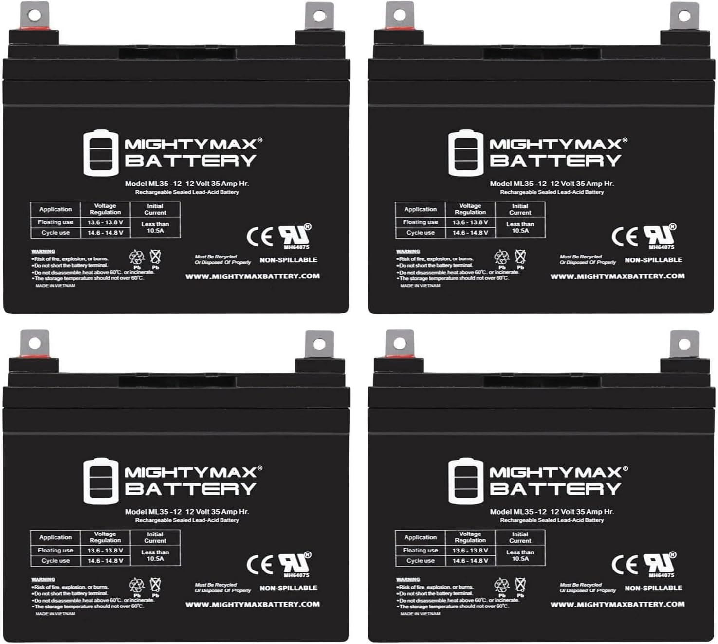 Mighty Max Battery 12V 35AH SLA Battery for Toro Titan ZX6020 Zero-Turn Mower - 4 Pack