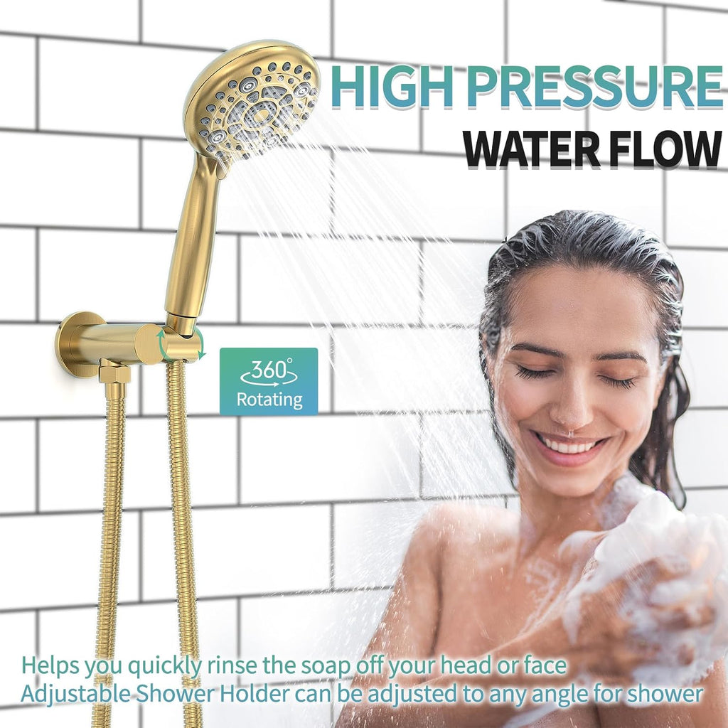 SR SUN RISE Shower Faucet - 10 Inch Multifunctional High Pressure Shower Head System with Handheld Shower Head Fixtures - Valve Included - Brushed Gold