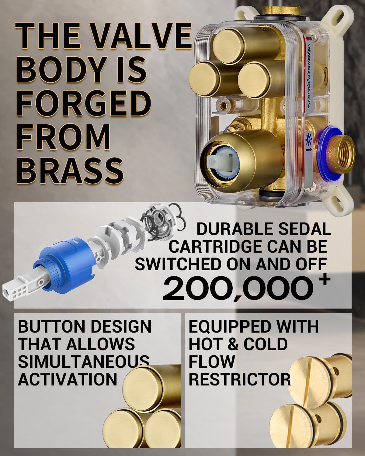 Dasan Rainfall Full Body Shower Faucet System with 12'' Round Shower & 6'' Round Shower,Brushed Gold Dual Shower Head Faucets Set with Handheld & Valve, Double Shower Head System for Couples/ 2-Person
