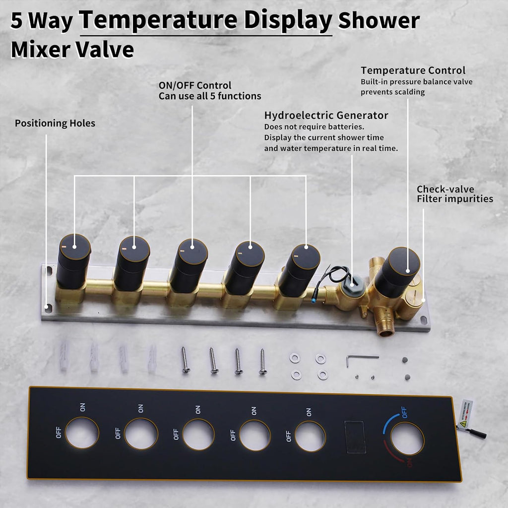12'+8'+8' Triple Shower Heads Shower System Oil Rubbed Bronze Body Jets Shower Set with Handheld Sprayer and Temperature Display Valve,Full Body Shower System