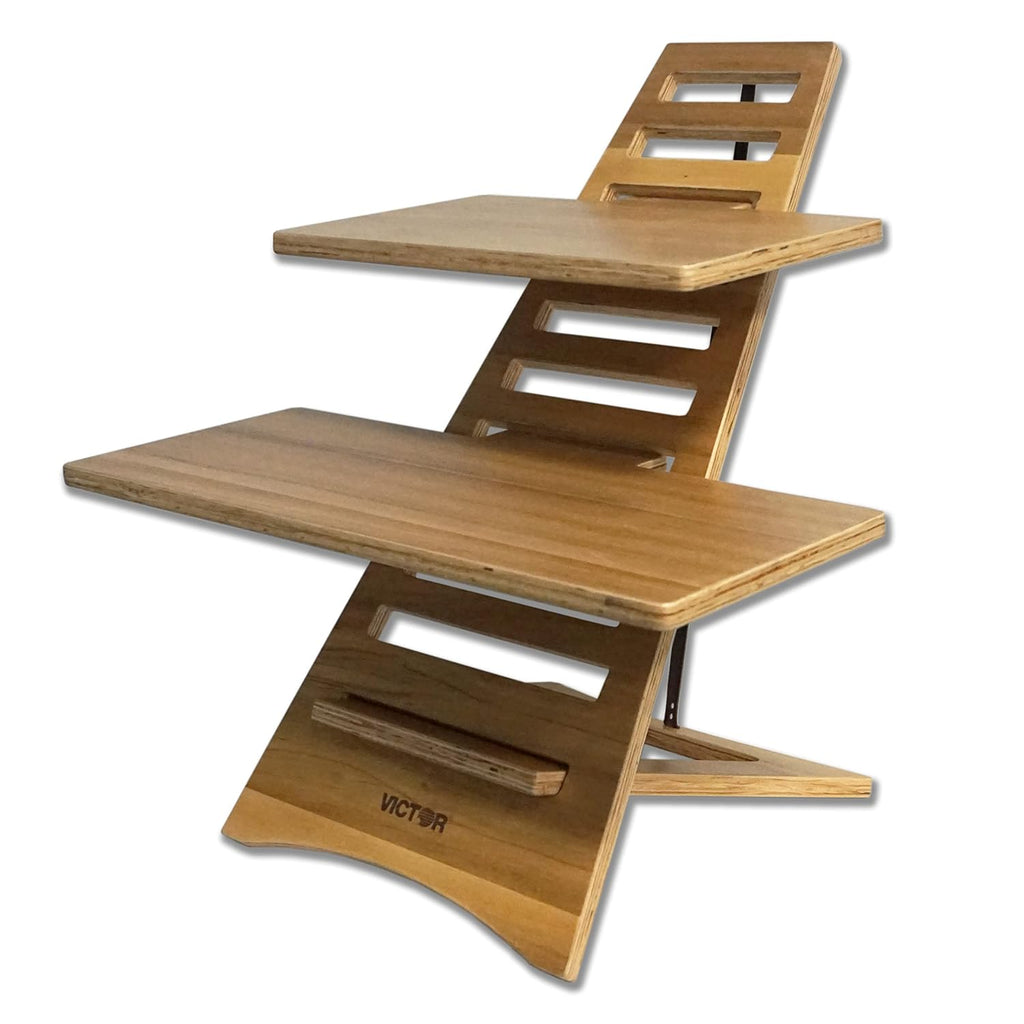 Victor DC175A High Rise Collection Acacia Wood Adjustable Laptop Stand, Dual Trays, 10 Levels, Fast Assembly, Perfect for Dorms/Bedrooms/Home Offices