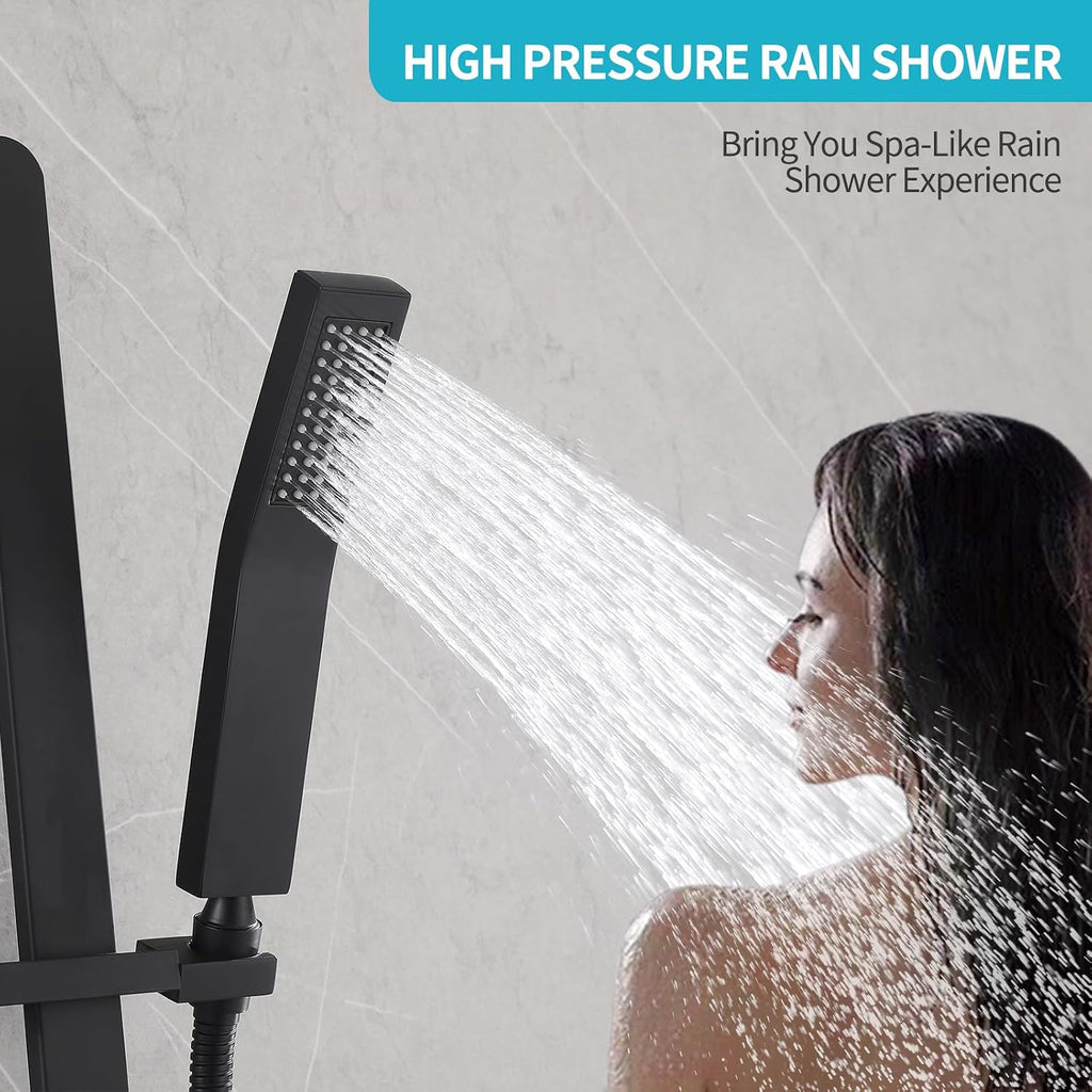 Shower Slide Bar Handheld Shower Head with Hose, Bathroom Showerhead with Handle Spray, High Pressure Shower Slide Bar Height Adjustable with 59.06 Inch Stainless Steel Hose Matte Black
