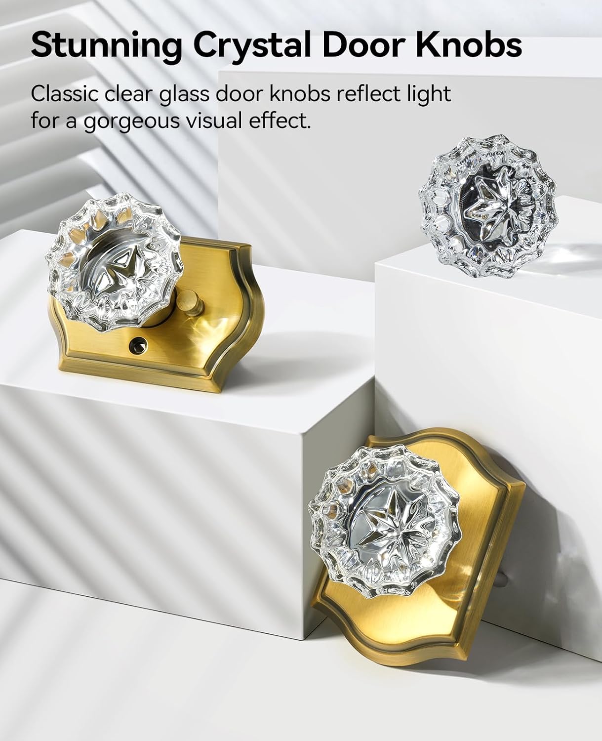 5 Pack Glass Door Knobs, Antique Brass Crystal Door Knobs with Lock for Privacy Use, Vintage Crystal Door Knobs Interior for Bedroom Bathroom, Crystal Glass Brass Door Knob