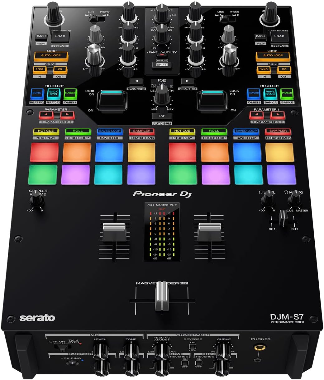 Pioneer DJM-S7 DJ Mixer - Bundle with Stand, Headphones, and Austin Bazaar Polishing Cloth