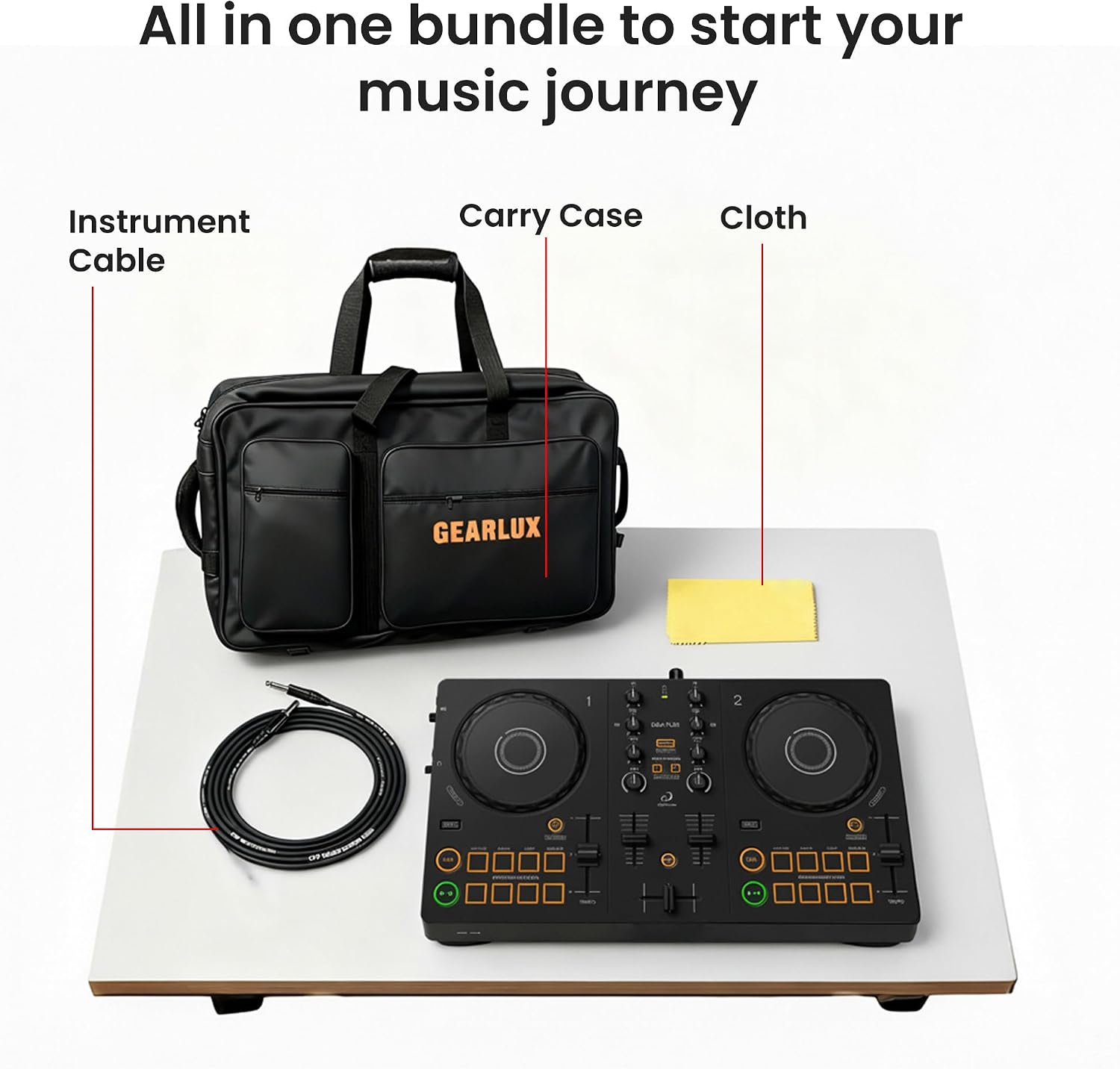 Pioneer DJ AlphaTheta DDJ-FLX2 Compact 2-Channel DJ Controller Bundle with Carrying Case, Instrument Cable, and Austin Bazaar Polishing Cloth